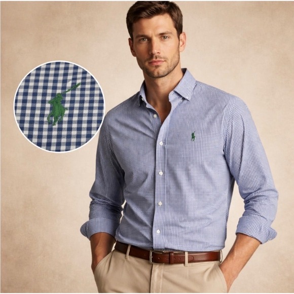 Polo Ralph Lauren Other - Polo Ralph Lauren Performance Blue Micro Gingham Button Down Large